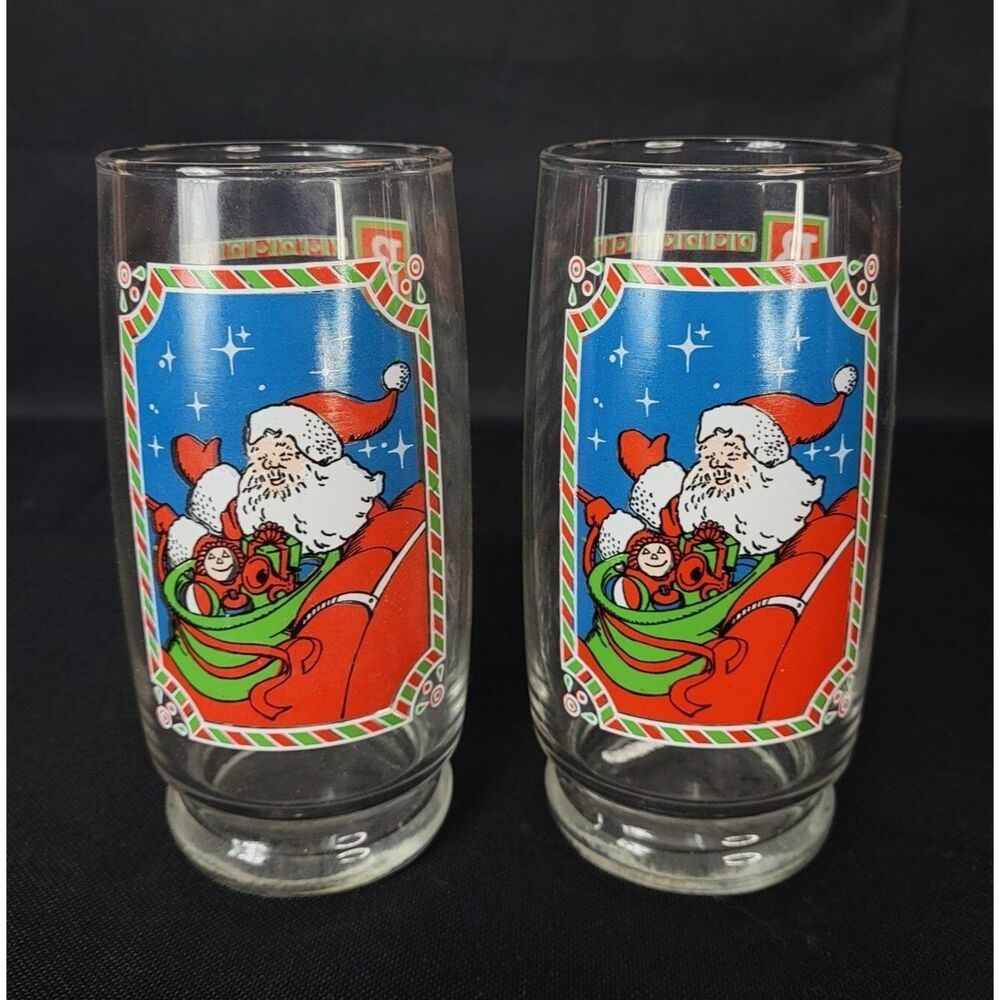 VTG 80s Pepsi Santa Claus "Merry Christmas To All & To All A Good Night" Glasses